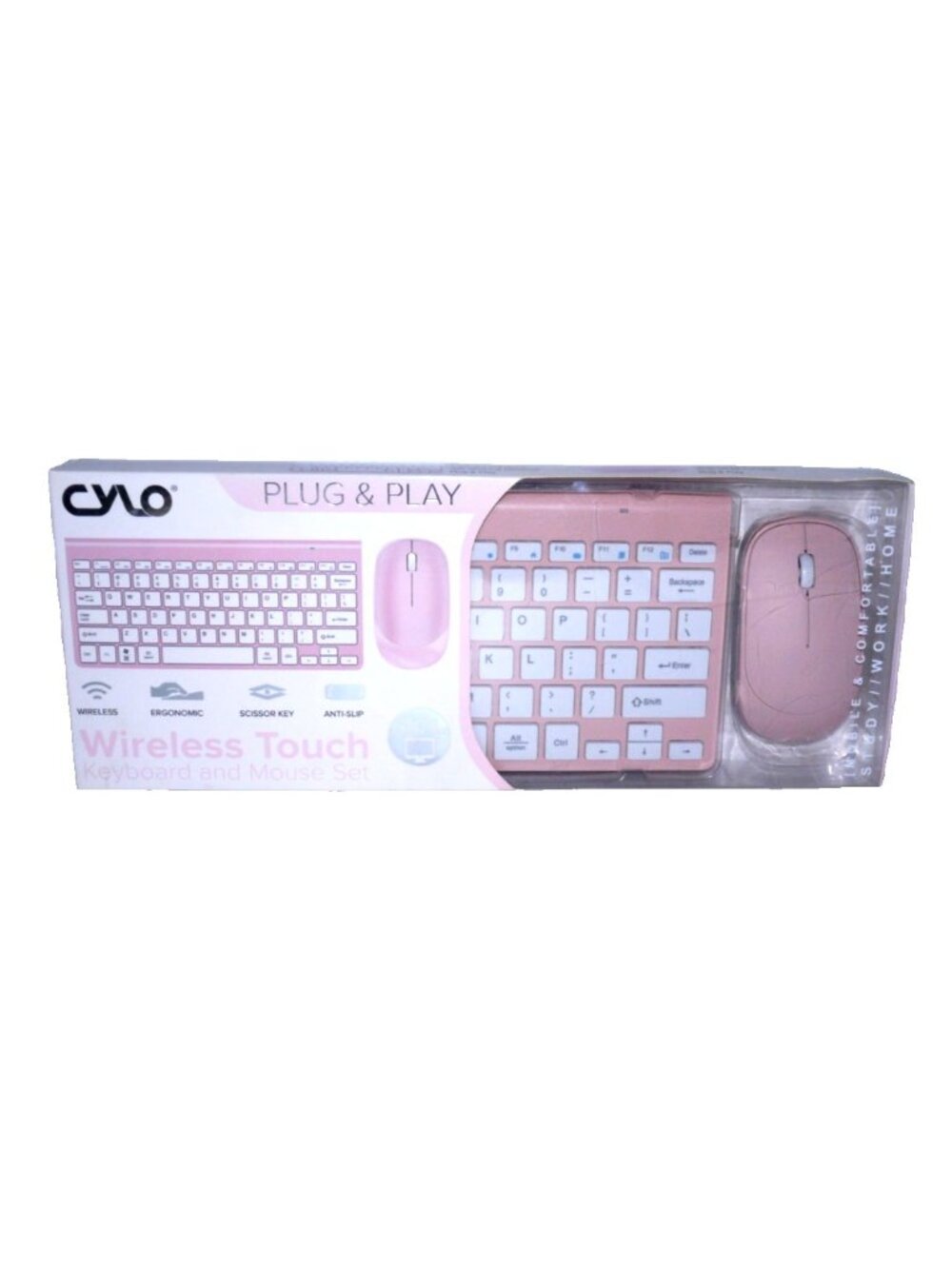 Cylo plug & play USB 2.4GHZ pink wireless keyboard & mouse for Mac & Pc New 2022